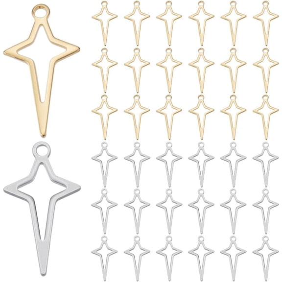 120pcs 2 colors 201 Stainless Steel Pendants Hollow Star Charms Golden & Stainless Steel color 16.5x9x0.5mm Hole: 1.2mm 60pcs/color