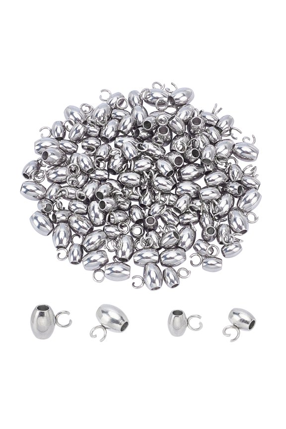 120pcs 2 style Rondelle Bail Beads 304 Stainless Steel Hanger Links Column Bail Spacer Beads Hanger Fit Charm Split Rings Open Jump Ring for Bracelet Pendant Jewelry Making