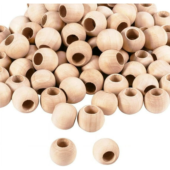 120pcs 20mm Natural Wood Beads Wooden Spacer Beads Macrame Beads Loose Beads for Christmas Tree Wreath Necklace Bracelet