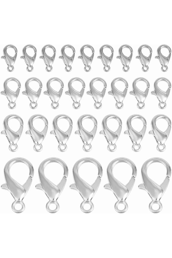 120pcs 4 Size Lobster Claw Clasps Silver Necklace Bracelet Clasps Metal Jewelry Clasp Trigger Clasp Fastener Hooks