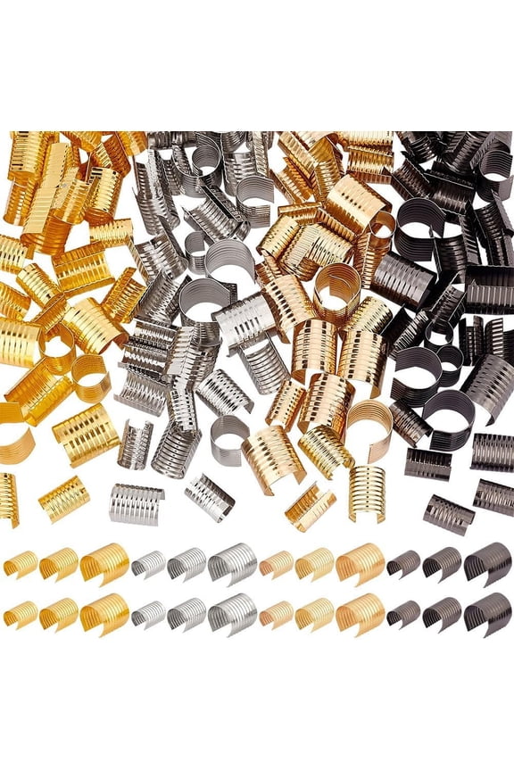 120pcs 4 colors Leather Rope Clips 3 Size Cylindrical Crimp Beads End Caps Fastener Opening Crimping Cord Clamp for DIY Craft Jute Leather Bracelet Necklace Macrame Tassel Iron