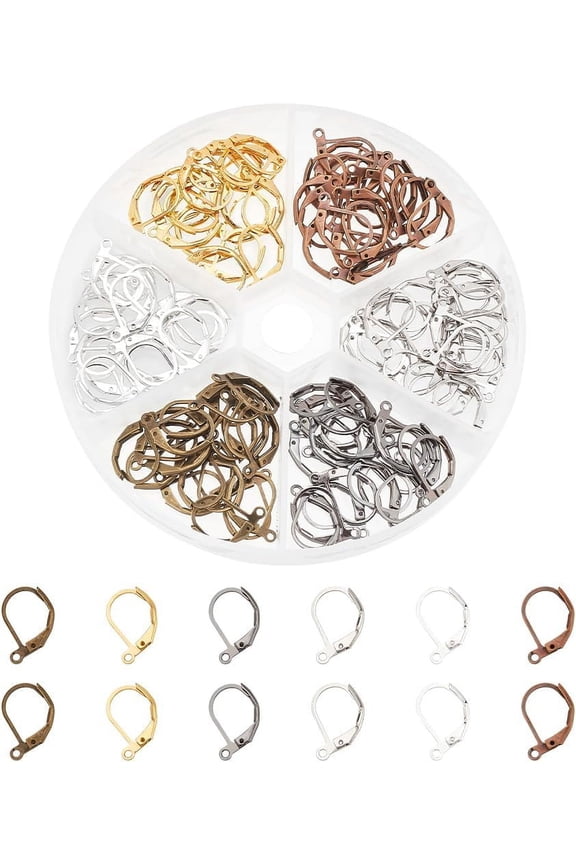 120pcs 6 Colors Earring Hooks 15x10mm Brass Leverback Earring Findings with Open Loop French Round Lever Back Clasp for DIY Earring Jewelry Making