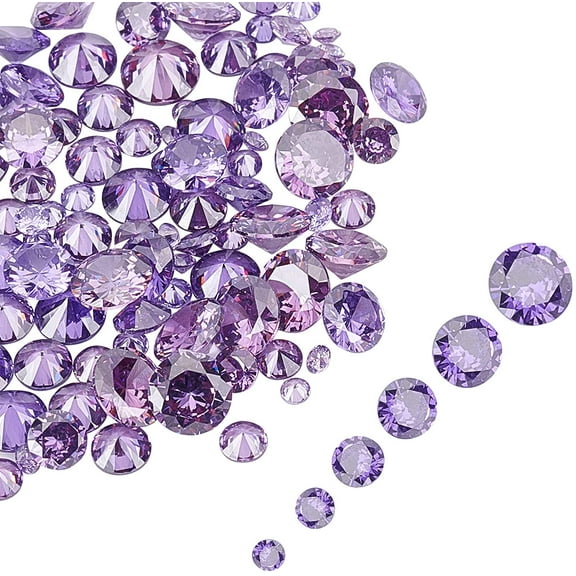 120pcs 6 Sizes CZ Stones Faceted Cabochons Cubic Zirconia Stone Loose for DIY Earring Bracelet Pendants Jewelry DIY Craft Making Purple 2.5/3/4/5/6/7mm