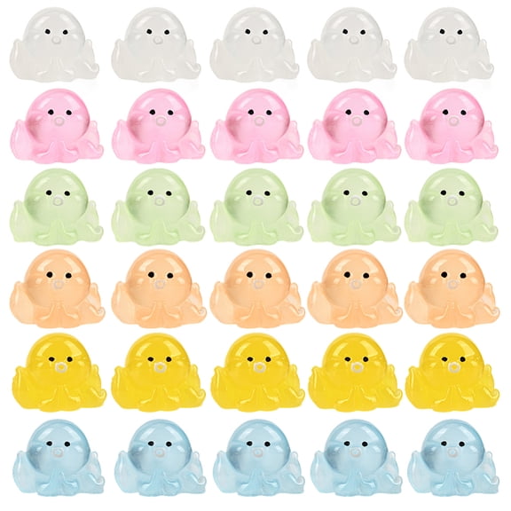 120pcs 6 colors Luminous Transparent Resin Octopus Display Decorations Glow in the Dark Micro Landscape Fish Decoration Mixed color 14.5x19.5x14.5mm 20pcs/color