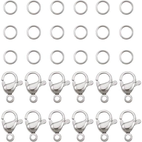 120pcs 7mm 304 Stainless Steel Jump Rings with 60pcs Lobster Claw Clasps