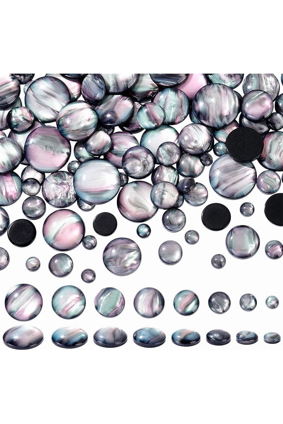 120pcs 8 Sizes Imitation Abalone Shell Cabochons Flat Back Cabochons Half Round Cabochons Resin Dome Tile Gems Embellishments for Jewelry DIY Crafts Costume Card 6/8/10/12/14/16/18/20mm DIY
