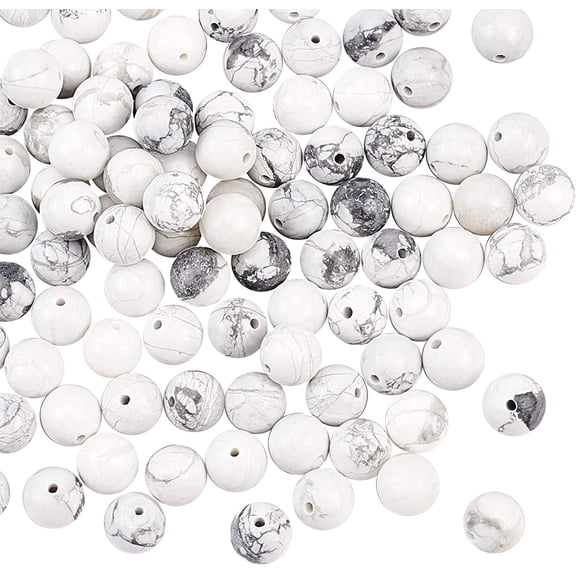 120pcs 8mm Natural Howlite Beads Nature Jasper Beads Round Loose Gemstone Beads Energy Stone for Bracelet Necklace Jewelry Making White