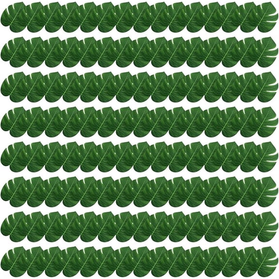 120pcs Artificial Palm Leaves, 15cm/6in Green Tropical Faux Leaves for Hawaiian Luau Jungle Theme Party Safari Birthday Table Decorations (Size S)