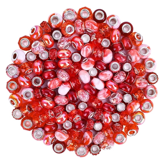 120pcs Assortments Charm Lampwork Murano Spacer Craft Beads for DIY Charms Bracelet Necklace Earring Jewelry Making Supplies(Red)