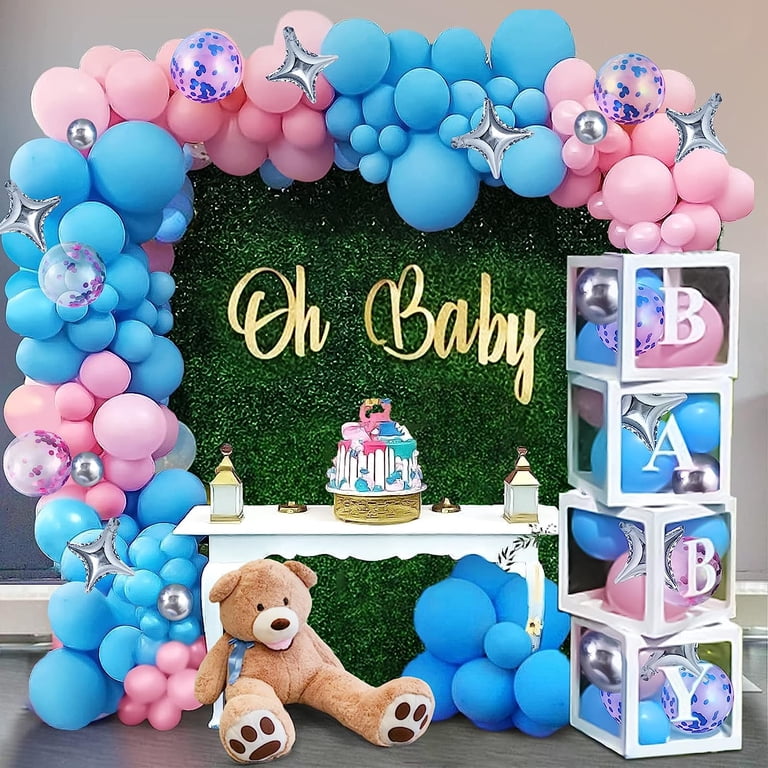 Kit Décoration Gender Reveal – 176 Pièces – Ballons Bleu Rose Nude – Baby Box – Arc Ballon – Fête Annonce Bébé