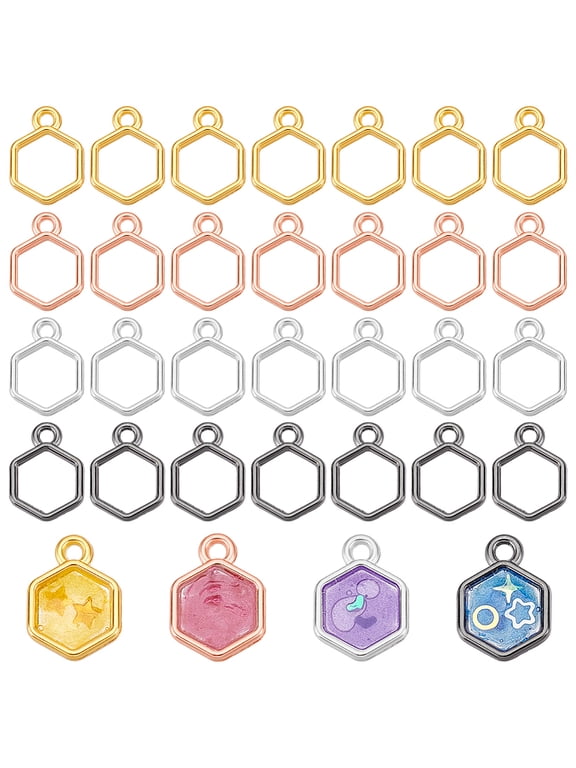 120pcs Bezel Pendants Open Back Bezel Charms 4 Colors Hollow Frame Pendants Resin Bezels Pendants