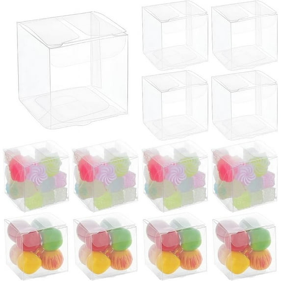 120pcs Clear Plastic Favor Box 1.57x1.57x1.57 Inches Gift Packing Box for DIY Candy Choclate and Dessert Wedding Party Treats Valentine Festival Gift Packaging