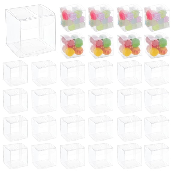 120pcs Clear Plastic Favor Box 1.57x1.57x1.57 Inches Gift Packing Box for Candy Choclate and Dessert Wedding Party Treats Valentine