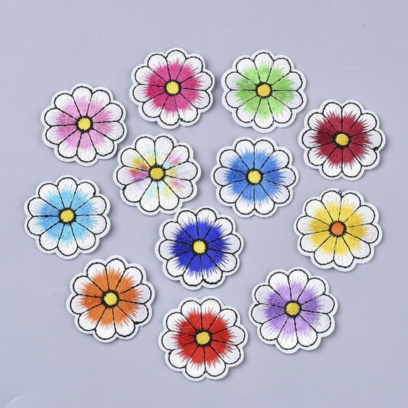 120pcs Computerized Embroidery Cloth Iron On/Sew On Patches Costume Accessories Appliques Flower Mixed Color 40x40x1.5mm