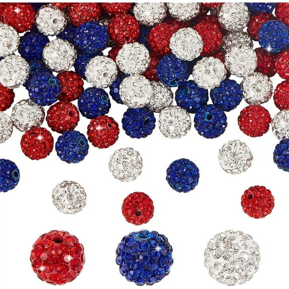 120pcs Crystal Beads Independence Day Beads 10mm Red Blue Beads Polymer Clay Pave Disco Ball Beads Craft Beads for 4th of July Friendship Bracelet Necklace Earring