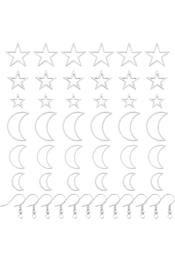 120pcs Earring Making Kit Star Moon Charms Linking Pendant Earring Beading Component Connectors Links Open Bulk Earring Hooks Jump Rings DIY