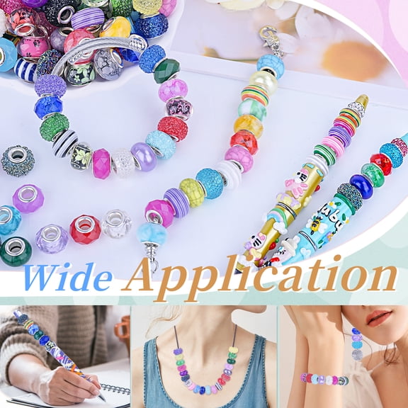 120pcs European Large Hole Beads, Assorted European Craft Bead Mixed Color Lampwork Murano Spacer Beads for DIY Necklace Bracelet Jewelry Making(10pc per Style)