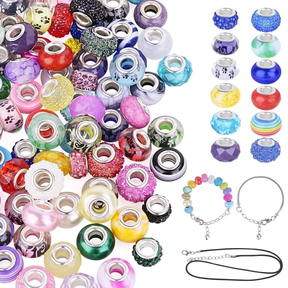 120pcs European Large Hole Beads, Assorted European Craft Bead Mixed Color Lampwork Murano Spacer Beads for DIY Necklace Bracelet Jewelry Making Black(10pc per Style)