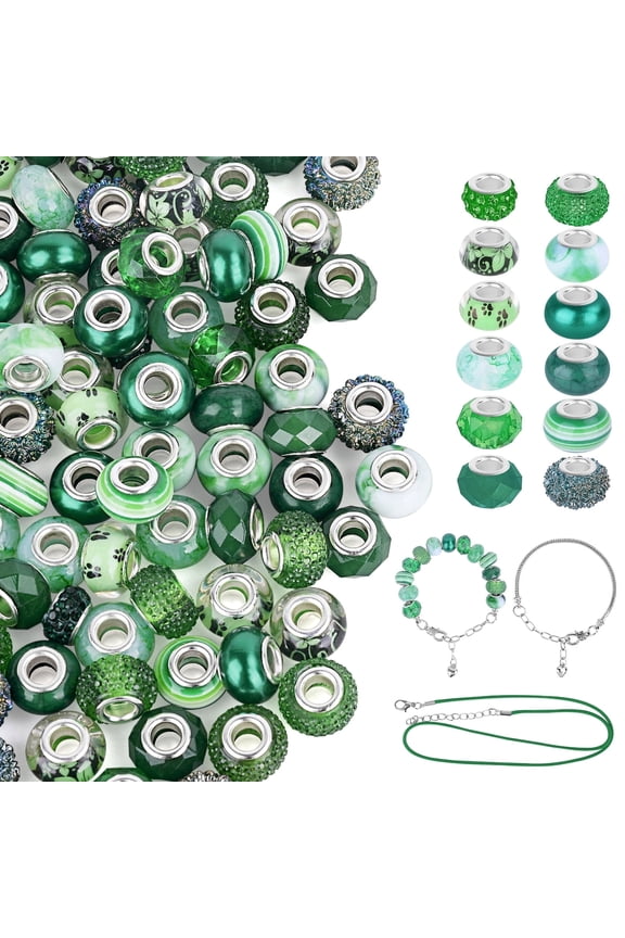 120pcs European Large Hole Beads, Assorted European Craft Bead Mixed Color Lampwork Murano Spacer Beads for DIY Necklace Bracelet Jewelry Making Black(10pc per Style)