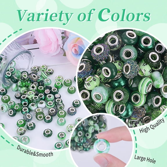 120pcs European Large Hole Beads, Assorted European Craft Bead Mixed Color Lampwork Murano Spacer Beads for DIY Necklace Bracelet Jewelry Making Black(10pc per Style)