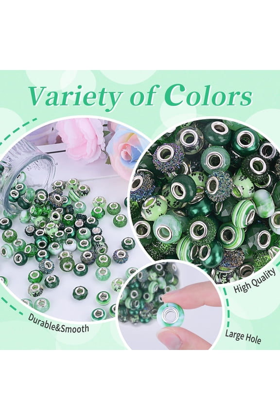 120pcs European Large Hole Beads, Assorted European Craft Bead Mixed Color Lampwork Murano Spacer Beads for DIY Necklace Bracelet Jewelry Making Black(10pc per Style)