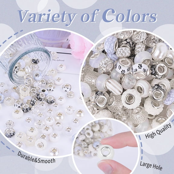 120pcs European Large Hole Beads, Assorted European Craft Bead Mixed Color Lampwork Murano Spacer Beads for DIY Necklace Bracelet Jewelry Making Black(10pc per Style)