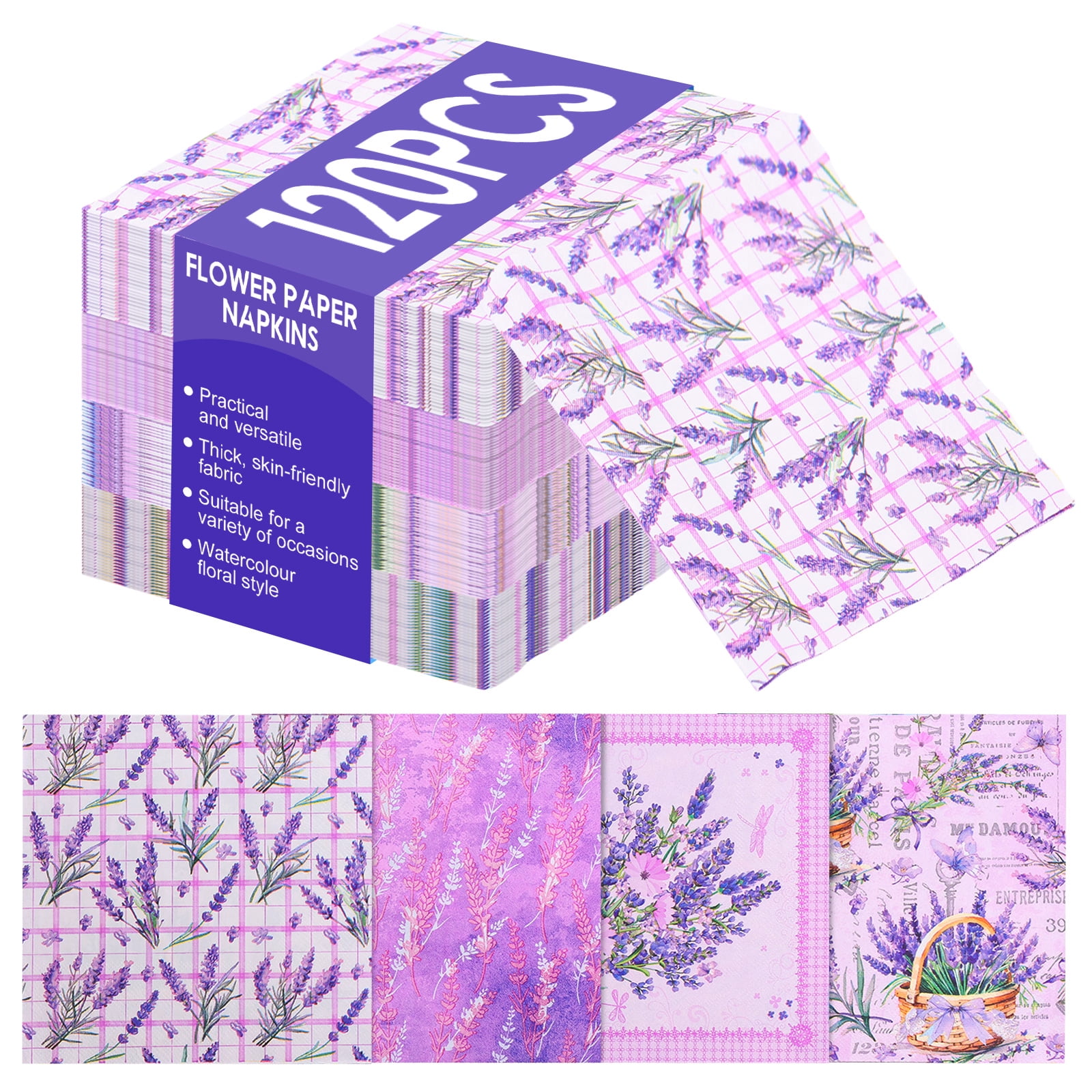 120pcs Floral Decoupage Napkins Decorative Party Watercolor Floral Paper Napkin Flower Hand Towels for Celebrations Tea Party Dinner Wedding
