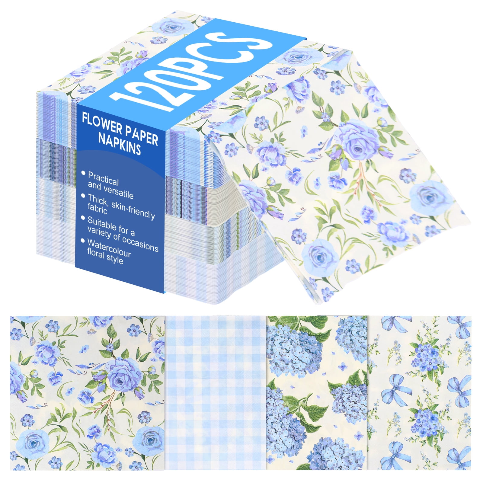 120pcs Floral Decoupage Napkins Decorative Party Watercolor Floral Paper Napkin Flower Hand Towels for Celebrations Tea Party Dinner Wedding