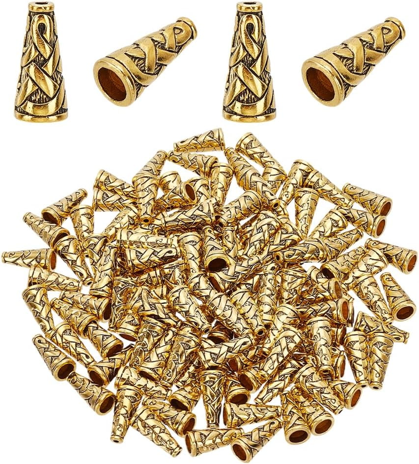 120pcs Gold Cone Bead Caps Earring Cones for Jewelry Making 18x8mm Tibetan Style Alloy Beads End Caps Spacer Beads Caps for Earring Necklace Pendants DIY Crafts Hole: 1mm