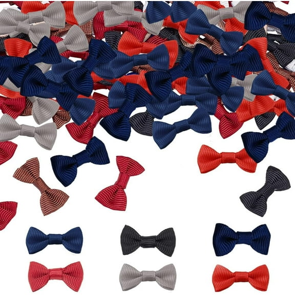 120pcs Grosgrain Ribbon Bowknots Mini Ties Embellishment Handmade Woven Hair Bows for DIY Crafting Hair Clips Pets Hair Bows Wedding Christmas Tree Decor 1box