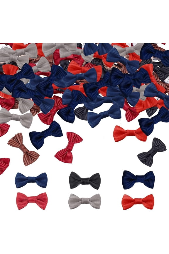 120pcs Grosgrain Ribbon Bowknots Mini Ties Embellishment Handmade Woven Hair Bows for DIY Crafting Hair Clips Pets Hair Bows Wedding Christmas Tree Decor 1box