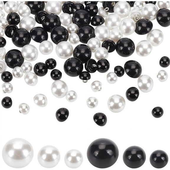 120pcs Half Round Sewing Buttons 9/11/15/16mm Imitation Pearl Black & White