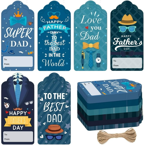 120pcs Happy Father's Day Gift Tags Best Dad Mustache Hanging Paper Labels with String Love You World's Best Dad TieTags