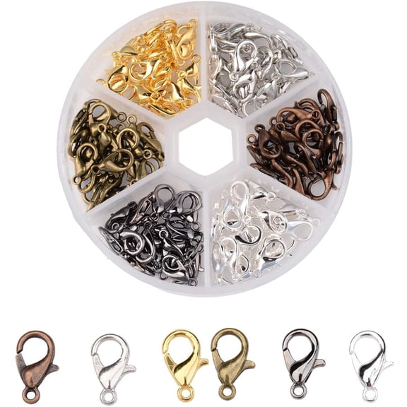 120pcs Lobster Claw Clasps Tibetan Zinc Alloy Jewelry Clasps Metal Lobster Clasps Fastener Lobster Hooks