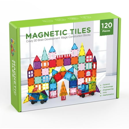 120pcs Magnetic Tiles for Kids,Educational Magnetic Building Blocks for Boys Girls, STEM Preschool Kindergarten Learning Toys