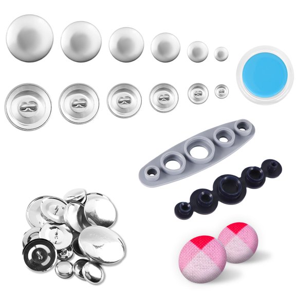120pcs Metal Button Covers with 6 Sizes and 2 Installation Tools Silver Craft Kit