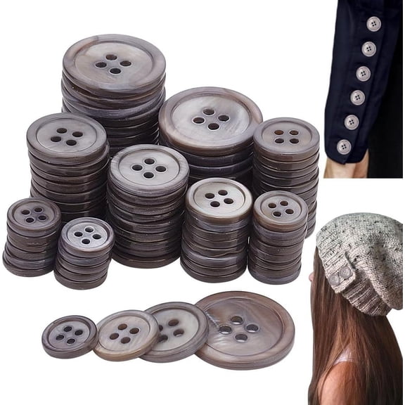 120pcs Natural Shell Buttons with 4 Holes 10/12.5/15/20mm Flat Round Suits Buttons DIY Handicraft Sewing Buttons for Blazer Uniform Jacket Coat Shirt Gray for DIY