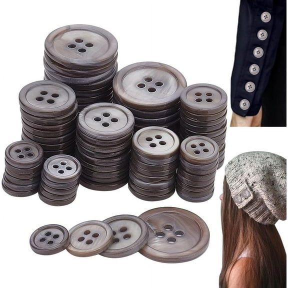 120pcs Natural Shell Buttons with 4 Holes 10/12.5/15/20mm Flat Round Suits Buttons DIY Handicraft Sewing Buttons for Blazer Uniform Jacket Coat Shirt Gray