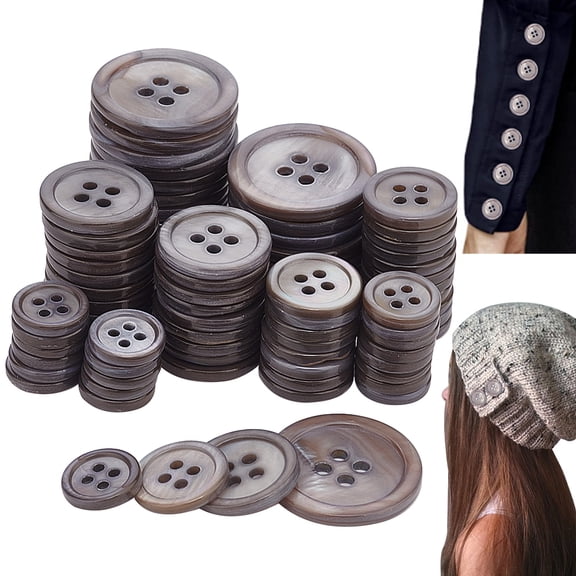 120pcs Natural Shell Buttons with 4 Holes 10/12.5/15/20mm Flat Round Suits Buttons DIY Handicraft Sewing Buttons Gray