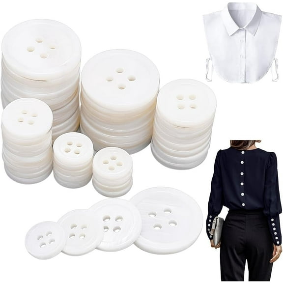 120pcs Natural Shell Buttons with 4 Holes 10/12.5/15/20mm Flat Round Suits Buttons DIY Handicraft Sewing Buttons White