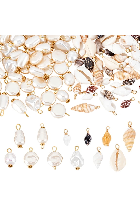 120pcs Natural Shell Charms Acrylic Pearl Charms 12 Styles Conch Shell Pendant Irregular Pearls Pendants DIY