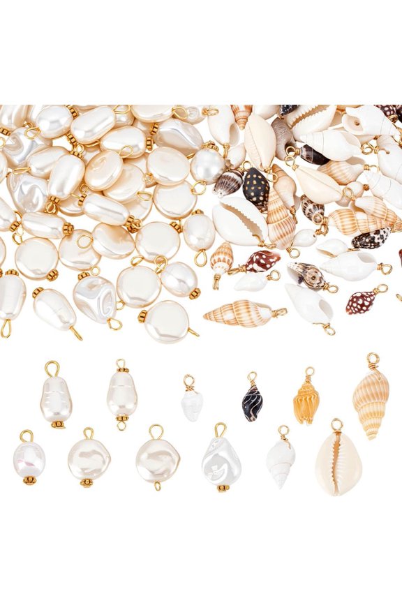 120pcs Natural Shell Charms Acrylic Pearl Charms 12 Styles Conch Shell Pendant Irregular Pearls Pendants