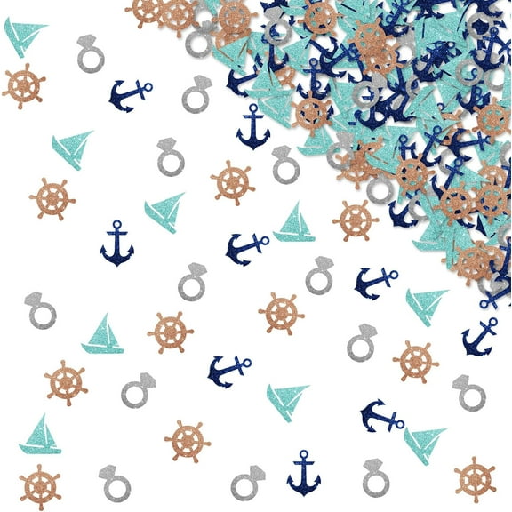 120pcs Nautical Bachelorette Confetti, Lets Get Nauti Party Decoration, Blue Glitter Anchor Cruise Paper Confetti, Nautical Themed Wedding/Bridal Shower Party Supplies