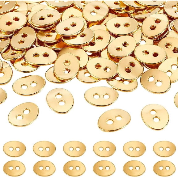 120pcs Oval Alloy Buttons 2 Hole Thin Bracelet Beads Spacer Beads for Bracelet Jewelry Making Craft Buttons for DIY Handicrafts Halloween Christmas Decorations 14x11x1mm Golden