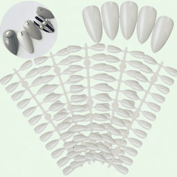 120pcs Oval Shape Full Cover Practice Stiletto Fake Nail Tips, Natural False Nail Art Tips