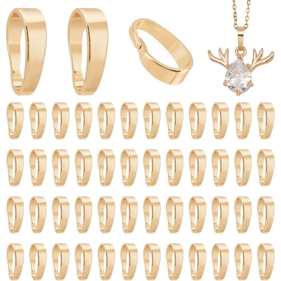 120pcs Pendant Clasp Connectors 14K Gold Plated Brass Pinch Bails Necklace Charm Clasp Golden Jewelry Clasps Snap on Bails Pendant Bails for Necklaces Jewelry DIY Craft Making
