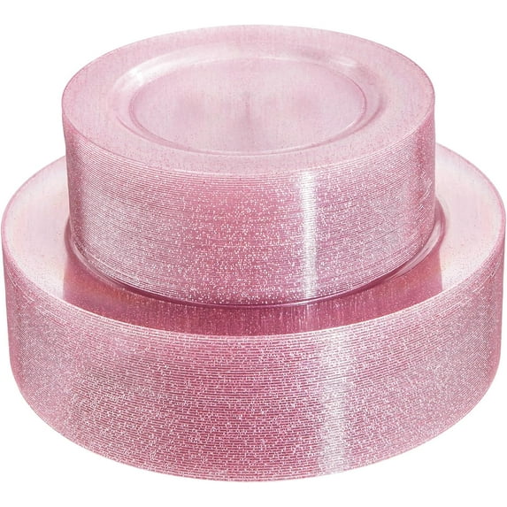 120pcs Pink Plastic Plates Disposable - Clear Pink Glitter Plates for Parties including 60PCS Dinner Plates 10.25inch and 60PCS Salad Plates 7.5inch