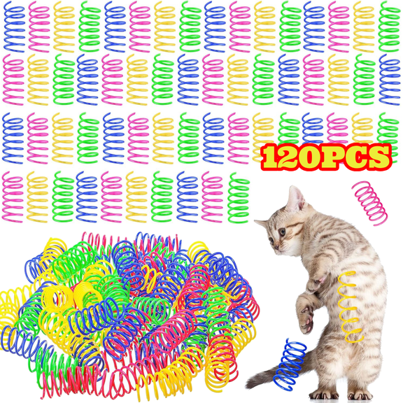 120pcs Plastic Cat Spring Toy, Interactive Spiral Springs Cat Toys for Swatting, Biting, Hunting, Kitten Toys for Active Healthy Fitness Play