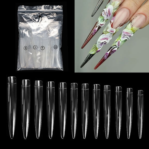 120pcs Professional Nails Tips Clear Full Cover Fake Nails in 12 Sizes Easy to Use for Manicure Practice and Nails Art