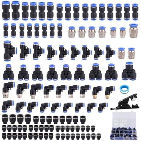 120pcs Quick Air Hose Fitting Kit, Push to Pneumatic Air Line Quick Release Fittings Assortment with 1/8" 1/4" 3/8" 1/2" NPT Thread$$Plumbing & HVAC
